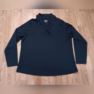 L.L. Bean Women's 1X Plus Black Long Sleeve Shirt Shawl Collar Pullover